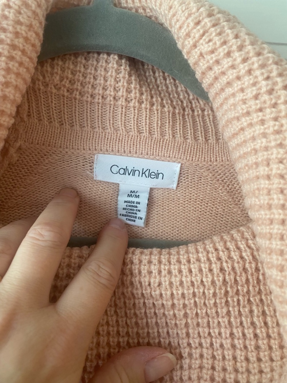 Calvin Klein shell pink mixed knit cowl neck sweater M - Picture 2 of 5